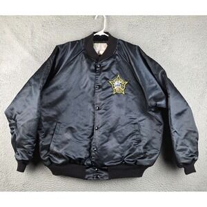 Vintage Chicago Police Satin Bomber Jacket Men 3XL Black Blue Made in USA 80/90s